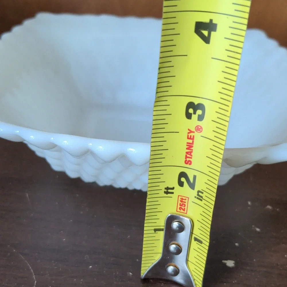 Vintage Square Shaped Mlik Glass Hobnail Bowls Set of 2